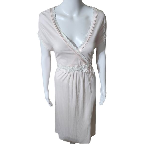 Eileen West Classical Touch Nightgown Large Pink Maxi V-Neck Lace Trim & Bow New - Picture 2 of 11